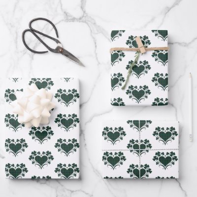 Heart Shamrock Plaid Blue Green Tartan Clover Wrapping Paper Sheets