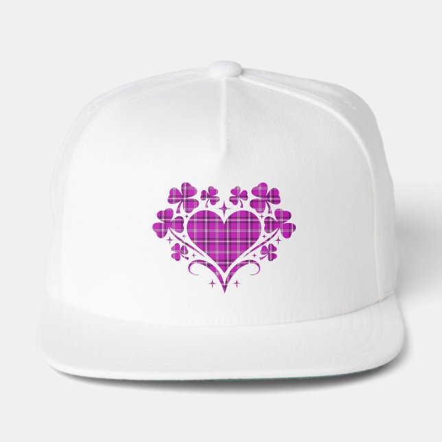 Heart Shamrock Plaid Pink Classic Clover Snap Back Hat (Front)