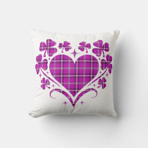 Heart Shamrock Plaid Pink Classic Clover Throw Pillow