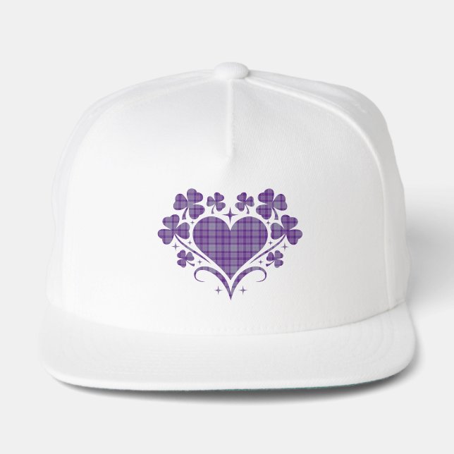 Heart Shamrock Plaid Purple Tartan Clover Snap Back Hat (Front)