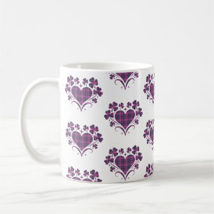 Heart Shamrock Plaid Purple Teal Tartan Clover Coffee Mug