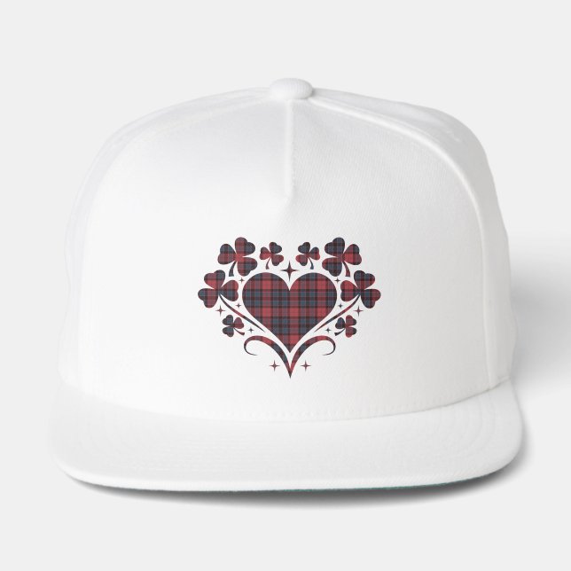 Heart Shamrock Plaid Red Blue Tartan Snap Back Hat (Front)