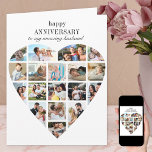 Heart Shape 18 Photo Collage Wedding Anniversary Card<br><div class="desc">Happy Anniversary photo card for your husband or wife. The template is set up for you to add 18 of your favorite photos as well as to personalize the wording on the front, the custom message inside and the year on the back. Your pictures are displayed in a mix of...</div>