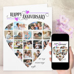 Heart Shape 18 Photo Collage Wedding Anniversary Card<br><div class="desc">Happy Anniversary photo card for your wife or husband. The template is set up for you to add 18 of your favorite photos as well as to personalize the wording on the front, the custom message inside and the year on the back. Your pictures are displayed in a mix of...</div>