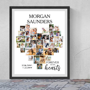 Heart Shape 36 Photo Collage Memorial Funeral Poster