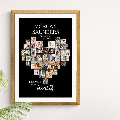 Heart Shape 36 Photo Collage Memorial Funeral Poster