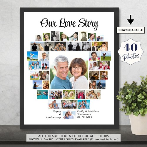 Heart Shape 40 Photo Collage Our Love Story Custom