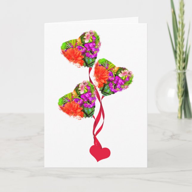 Heart Shape Bouquet of Summer Flowers Card (Front)