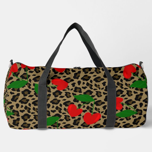 heart shape cherry leopard rockabilly  duffle bag (Front)