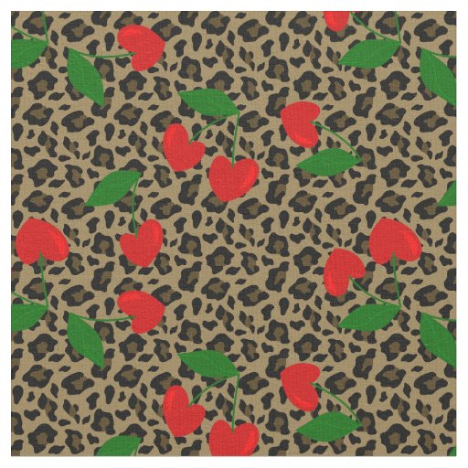 heart shape cherry leopard rockabilly  fabric