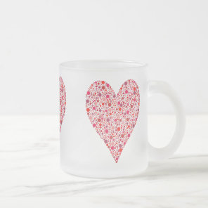 Heart Shape Crimson Polka Dots Frosted Glass Coffee Mug