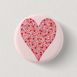 Heart Shape Crimson Polka Dots on Pink Button