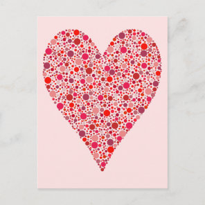 Heart Shape Crimson Polka Dots on Pink Postcard