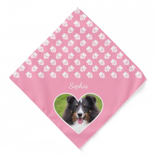 Heart Shape Custom Pet Photo On Pink  Name Bandana