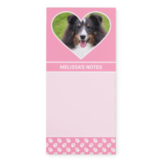 Heart Shape Custom Pet Photo On Pink &amp; Text Magnetic Notepad
