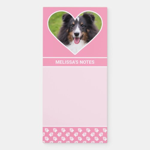 Heart Shape Custom Pet Photo On Pink  Text Magnetic Notepad