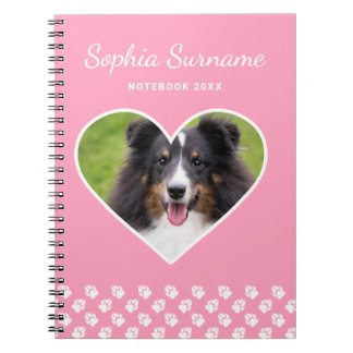 Heart Shape Custom Pet Photo On Pink &amp; Text Notebook