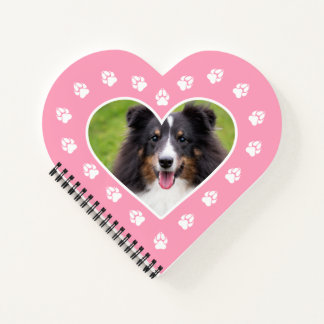 Heart Shape Custom Pet Photo On Pink With Paws Notebook