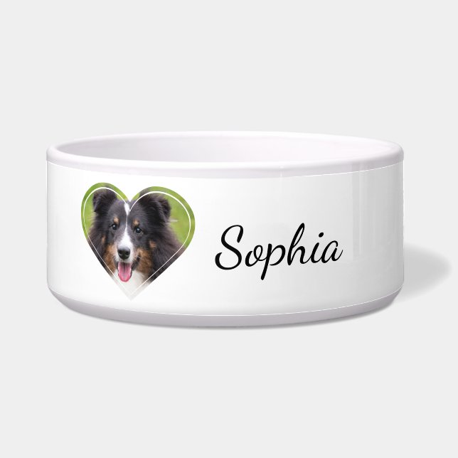 Heart Shape Custom Pet Photo With Pet's Own Name Bowl (Front)