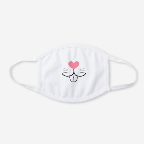 Heart Shape Cute Bunny Pink Nose Showing Two Teeth White Cotton Face Mask