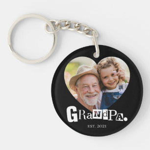 Heart Shape Cutout Grandpa Established Photo Gift Keychain