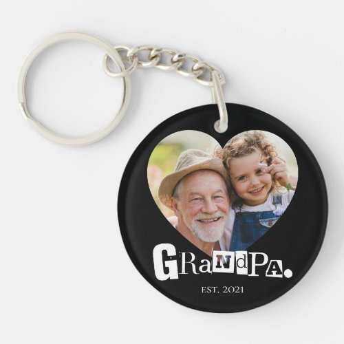 Heart Shape Cutout Grandpa Established Photo Gift Keychain