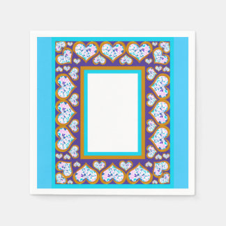 Heart shape diamonds gold aqua border napkins