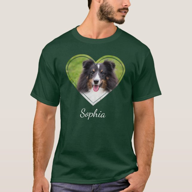 Heart Shape Dog Photo Template With Pet's Own Name T-Shirt (Front)