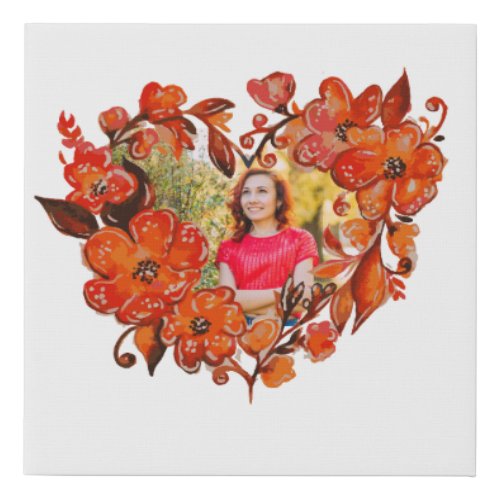 Heart Shape Floral Photo Frame Faux Canvas Print