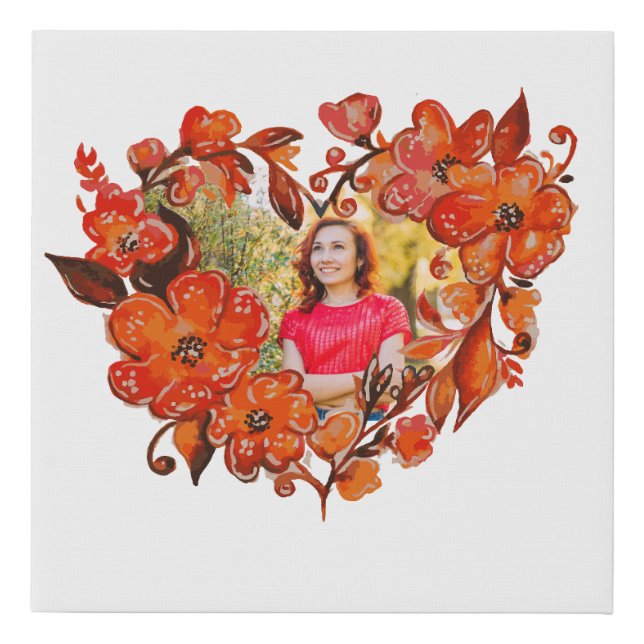 Heart Shape Floral Photo Frame Faux Canvas Print (Front)