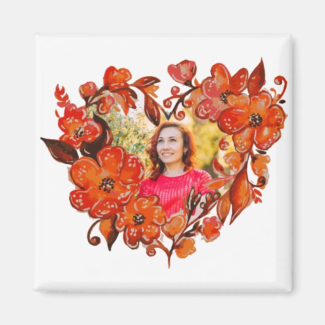 Heart Shape Floral Photo Frame Magnet (Front)