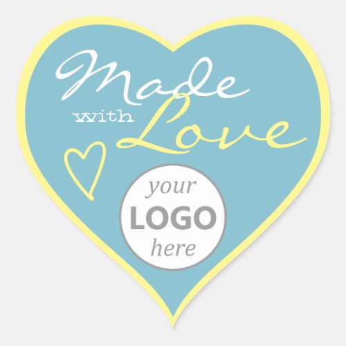 Heart Shape Frame Pastel Blue Made with Love Logo Heart Sticker