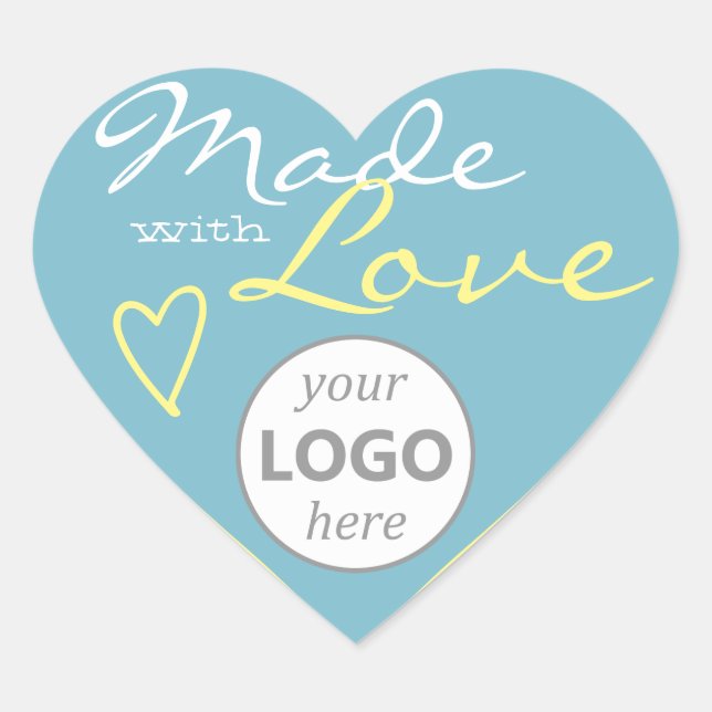 Heart Shape Frame Pastel Blue Made with Love Logo Heart Sticker (Front)