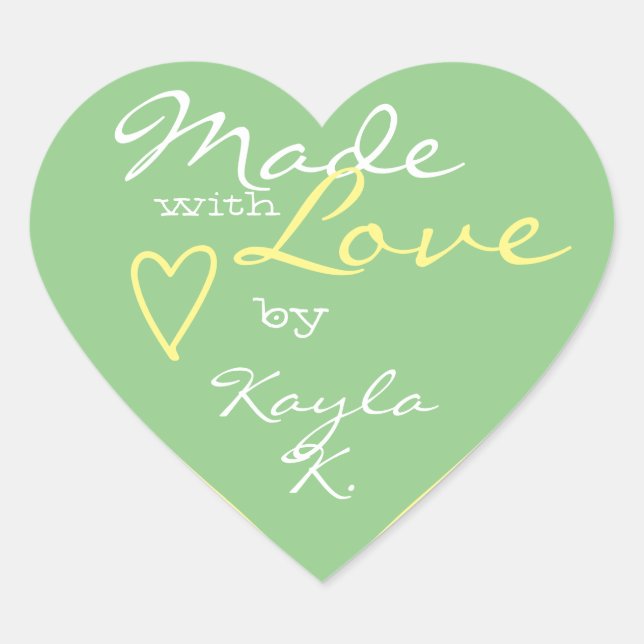 Heart Shape Frame Pastel Mint Green Made with Love Heart Sticker (Front)