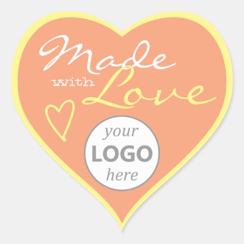 Heart Shape Frame Pastel Orange Made Love Logo Heart Sticker