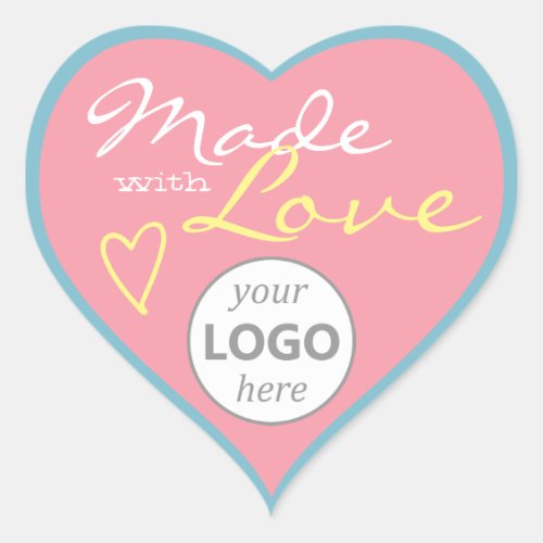 Heart Shape Frame Pastel Pink Blue Made Love Logo Heart Sticker