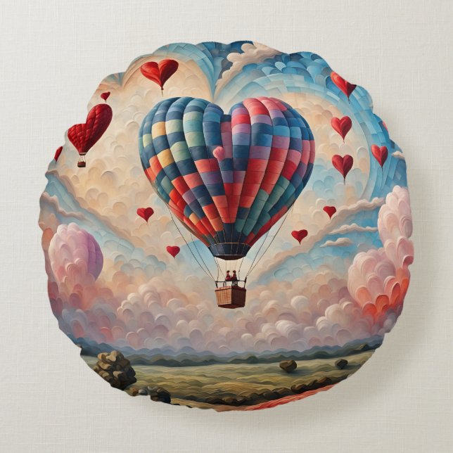 Heart Shape Hot Air Balloon  Round Pillow (Front)