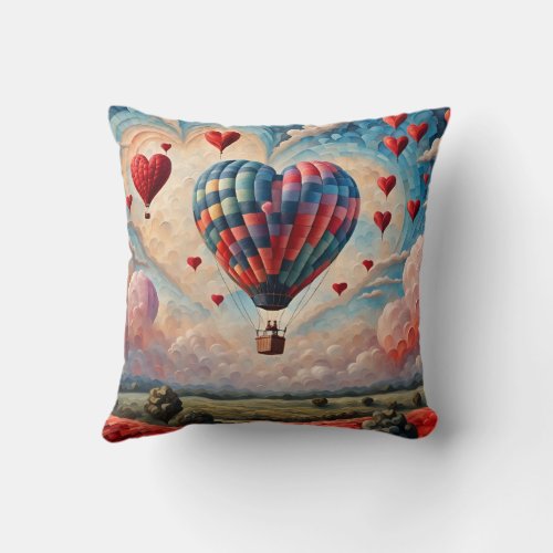 Heart Shape Hot Air Balloon  Throw Pillow