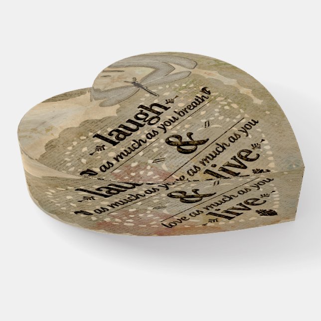 Heart Shape Laugh Love Quote Paperweight (Angled)