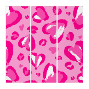 heart shape leopard print pink triptych