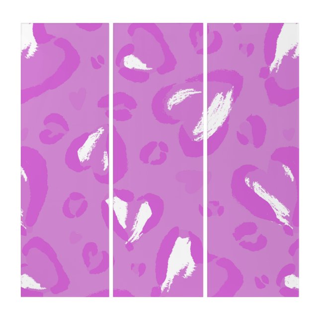 heart shape leopard print purple  triptych (Front)