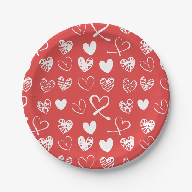 Heart shape line patterns love Valentine      Paper Plates (Front)