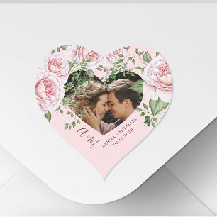 Heart shape love couple photo pink roses cute sticker