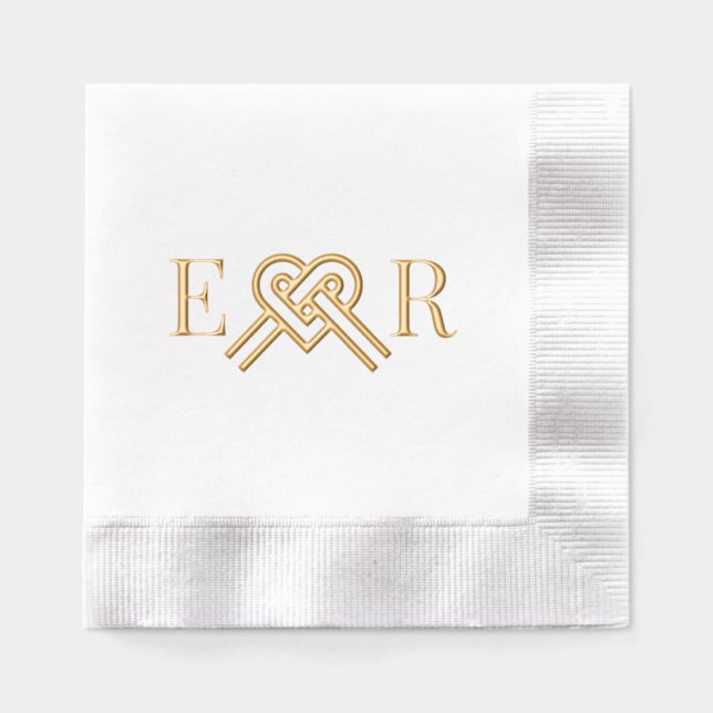 Heart Shape Love Knot Couple 2 Initial Monogram Foil Napkins (Front)