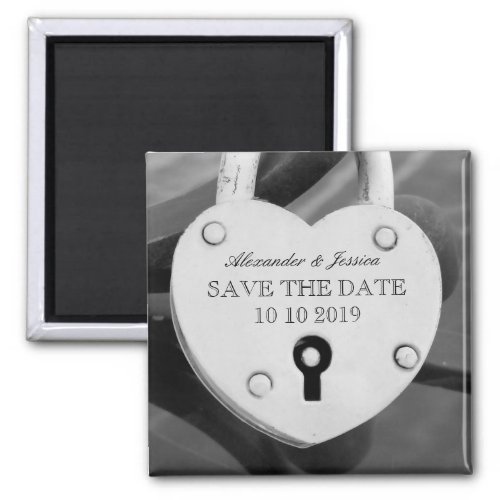 Heart shape love lock photo Save the date magnet