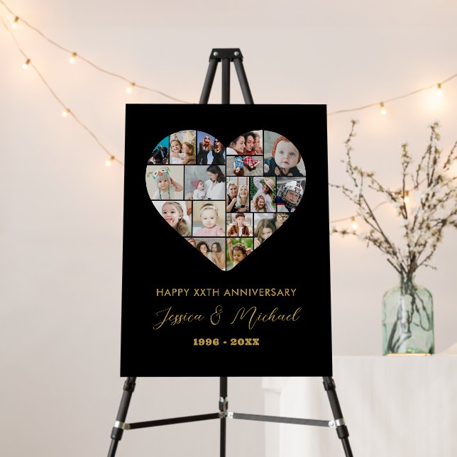 Heart Shape Love Photo Collage Wedding Anniversary Foam Board (In Situ (Stand))