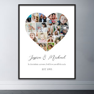 Heart Shape Love Photo Collage Wedding Anniversary Poster