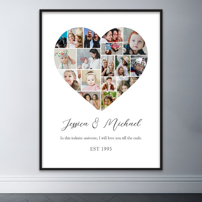 Heart Shape Love Photo Collage Wedding Anniversary Poster (Heart Shape Love Photo Collage)