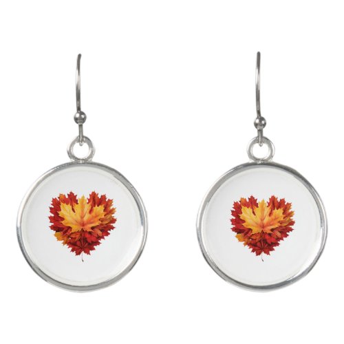 heart shape maple leaf design earrings