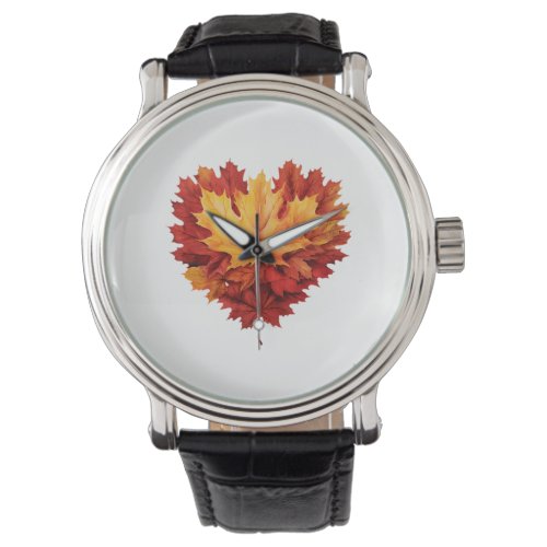 heart shape maple leaf design watch